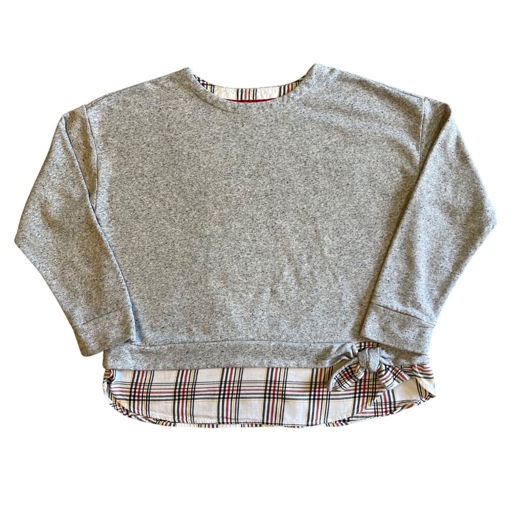 Izod Women's Long Sleeve Tie-Front 2-Fer Sweatshirt Plaid Underlay Size XXL